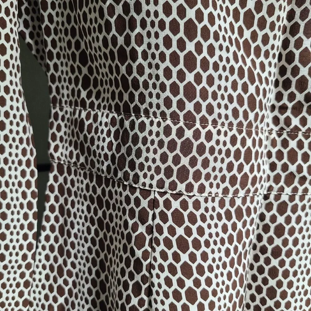 Tory Burch Womens Size 4 100% Silk Geometric Long Sleeve Blouse Tunic Brown